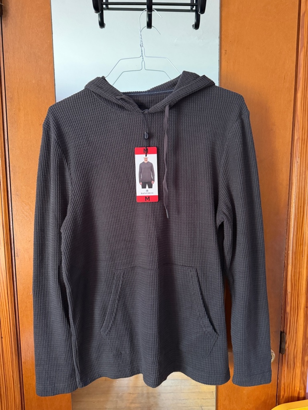Men's Hooded Waffle Knit Pullover Shirt - Black